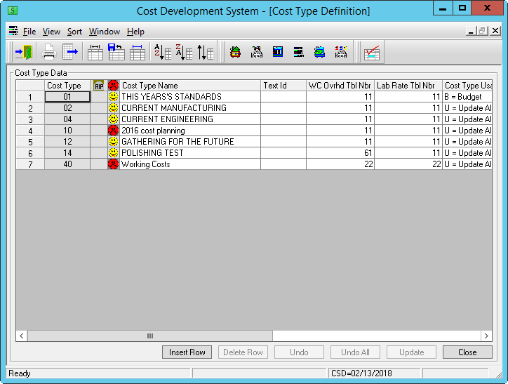 Cost Type Definition Screen shot