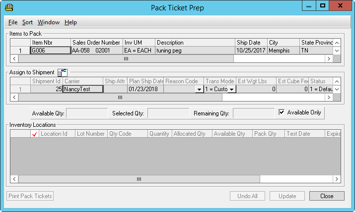 Pack Ticket Prep Screenshot